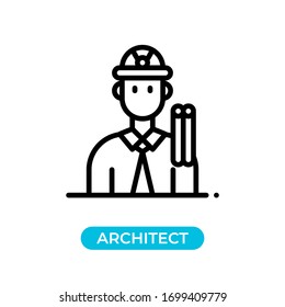Vector illustration single architect avatar icon use black color with line design style