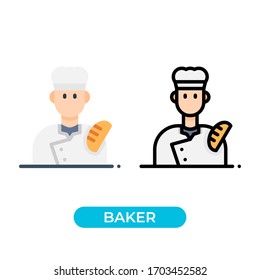 Vector illustration single baker avatar icon use 2 variations with flat and lineal color design style