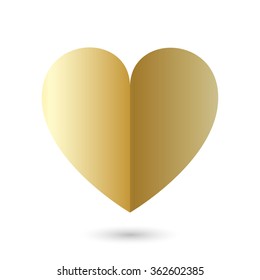 Vector illustration of the single big heart of gold floating in the air on the white background. Beautiful and shiny design element for the valentine's day background.