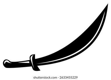Vector Illustration of Single Black Saber Silhouette, Curved Medieval or Pirate Sword Icon Isolated on White Background, Perfect for Game or Story Elements