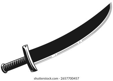 Vector Illustration of Single Black Saber Silhouette, Curved Medieval or Pirate Sword Icon Isolated on White Background, Perfect for Game or Story Elements