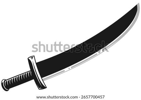 Vector Illustration of Single Black Saber Silhouette, Curved Medieval or Pirate Sword Icon Isolated on White Background, Perfect for Game or Story Elements
