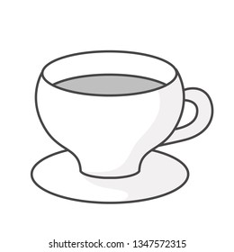 Vector illustration: single black and white cup of coffee in linear style isolated on white background. Icon design for cafes, restourants, cafeteria, posters, banners, cards
