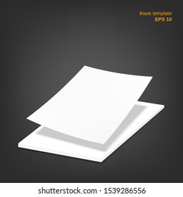Vector illustration of single blank paper with stack of paper sheets. Empty white papers with shadows on grey background. It can be used as a mock up or templates for your own projects. EPS10 file.