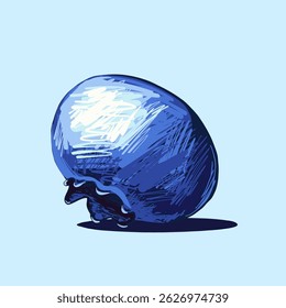 Vector illustration of a single blueberry on a light blue background. Hand-drawn style, vibrant colors, sketch texture, realistic fruit detail, healthy food, isolated berry, organic, artistic drawing.