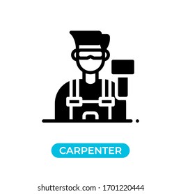 Vector illustration single carpenter avatar icon use black color with glyph design style
