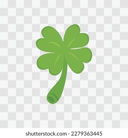 Vector illustration of single cartoon four leaf clover icon in flat design style. Cloverleaf symbol. Clover sign illustration pictogram. Clover fortune leaf. Marsilea. St. Patrick's Day. 