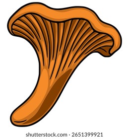 A vector illustration of a single chanterelle mushroom, showcasing its vibrant orange hue and unique funnel shape with detailed gills, ideal for autumnal designs and culinary applications.