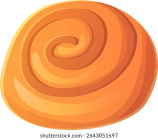 Vector illustration of a single cinnamon roll bun in cartoon style. Swirled pastry with warm golden tones, perfect for bakery designs, breakfast menus, and food packaging.