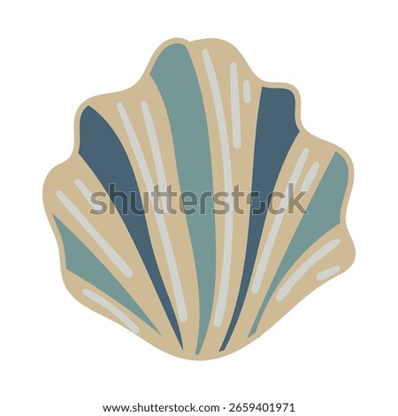 Vector illustration of a single colored sea shell on white background. Elegant drawing for coastal graphic compositions.