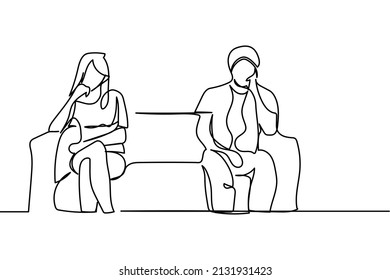 vector illustration single continuous line couple sitting far apart