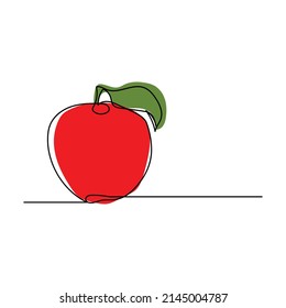 vector illustration of single continuous line hand drawn apple