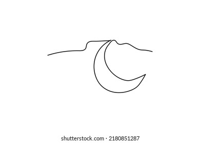 vector illustration of single continuous line hand drawn crescent moon
