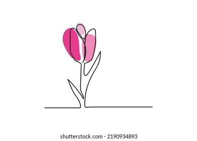 vector illustration of single continuous line hand drawn tulip