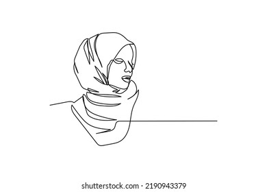 vector illustration of single continuous line hijab women