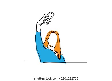 vector illustration of single continuous line selfie