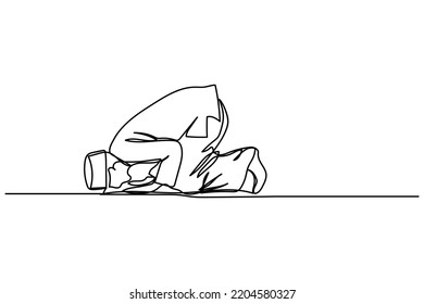 vector illustration single continuous line hand drawn worship islam prayer
