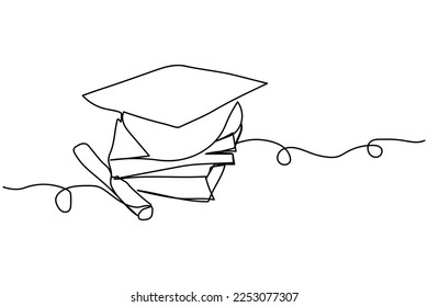 vector illustration single continuous line graduation hat
