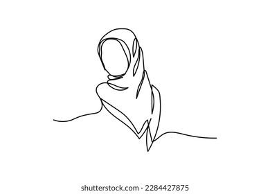 vector illustration single continuous line woman hijab