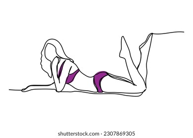 vector illustration single continuous line woman sleeping in bikini