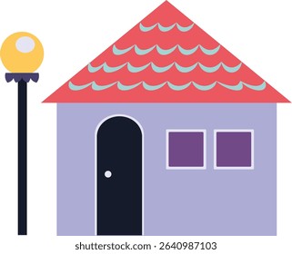 vector illustration of Single cute house with lamp