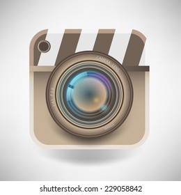 Vector illustration of a single detailed camera icon isolated on soft background