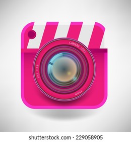 Vector illustration of a single detailed camera icon isolated on soft background