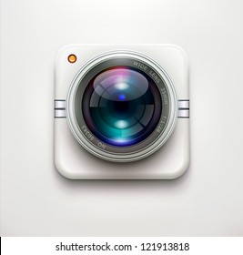 Vector illustration of a single detailed security camera icon isolated on soft background