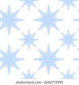 Ilustración vectorial de un solo copo de nieve detallado. Forma simétrica geométrica, tonos azules y blancos helados, aislados sobre fondo transparente. Perfecto para el diseño de invierno, tarjetas de Navidad, 