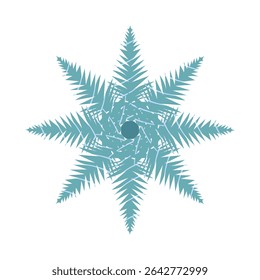 Ilustración vectorial de un solo copo de nieve detallado. Forma simétrica geométrica, tonos azules y blancos helados, aislados sobre fondo transparente. Perfecto para el diseño de invierno, tarjetas de Navidad, 