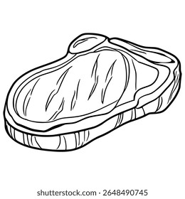 Vector illustration of a single, detailed steak, drawn in a hand-drawn style with bold black lines on a white background, showcasing the marbling and texture of the meat.