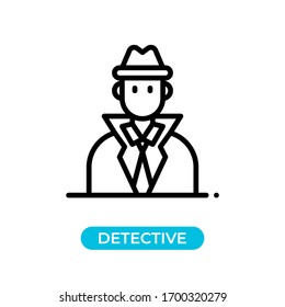 Icono de avatar detective único de la ilustración del vector con color negro y estilo de diseño de línea