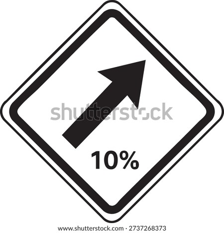 Vector illustration of a single diamond or triangular warning sign silhouette featuring a vehicle or wedge indicating a steep upward incline, isolated on a plain white background for road safety and geographical hazard designs.