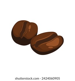 Vector illustration of single or double coffee beans in cartoon flat style. Robusta, arabica, caffeine, healthy beverage. Tropical nature plant, organic bean brown