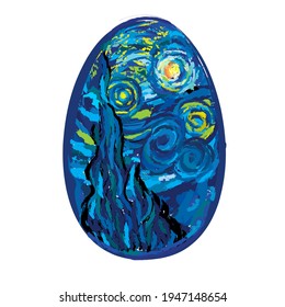 A vector illustration of a single Easter egg in post-impressionism style on an isolated white background