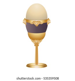 Vector illustration of a single egg in a golden eggcup on white background.
