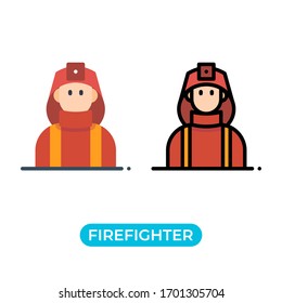 Vector illustration single firefighter avatar icon, vector or logo use 2 variations with flat and lineal color design style