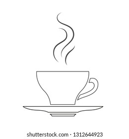 Vector illustration: single flat black and white cup of coffee with steam isolated on white background. Icon design for cafes, restourants, cafeteria, posters, banners, cards