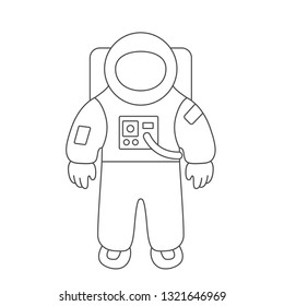 Vector illustration: single flat black astronaut in open space in cosmos isolated on white background. Icon for learning astronomy, astrophysics science and cosmic discovery, Color book for chikdren
