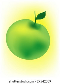 vector illustration of single green apple on yellow background