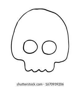 Vector illustration. Single hand drawn contour of skull isolated on white background. Simple doodle clipart in a trendy minimalism style. 