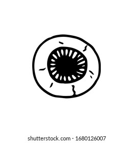 Vector illustration. Single hand drawn contour of eyeball isolated on white background. Simple doodle clipart in a trendy minimalism style.