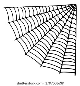 Vector illustration. Single hand drawn contour of spider web isolated on white. Simple doodle clipart in a trendy minimalism style. Halloween theme. For poster, banner, pattern, gift wrapping.