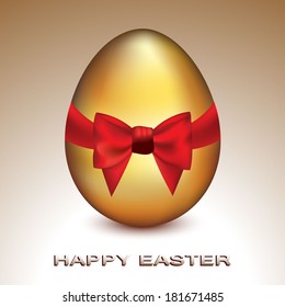 Vector Illustration of Single Isolated Golden Easter Egg with Silky Red Bow
