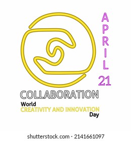 Vector Illustration single line drawing of abstract logo design of Collaboration. The theme for World Creativity and Innovation Day on April, 21.