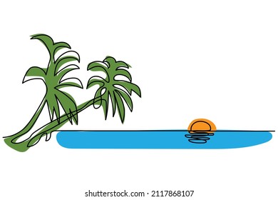 vector illustration single line hand drawn continuous sun beach