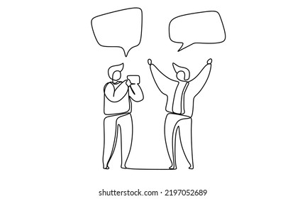 Vector illustration, single line style, people discuss social network, news, social networks, chat, dialogue speech bubbles vector