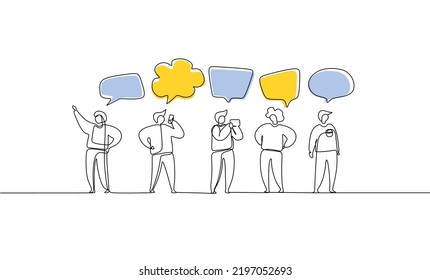 Vector illustration, single line style, people discuss social network, news, social networks, chat, dialogue speech bubbles vector