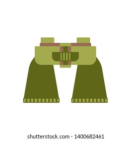 Vector illustration: single linear style  green binocular isolated on white background. Icon design for hikers, travelers, advantures and bird watching clubs, expeditions, trekking banners, cards
