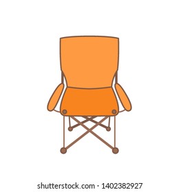 Vector illustration: single linear style   orange portable touristic folding chair isolated on white background. Icon design for hikers, travelers clubs, expeditions, fishing banners, cards
